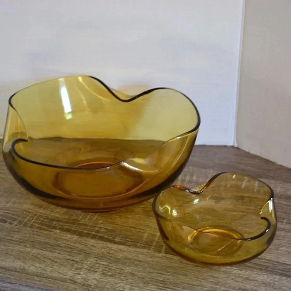 Vtg Anchor  Hocking Amber Chip & Dip Set - Picture 3 of 7